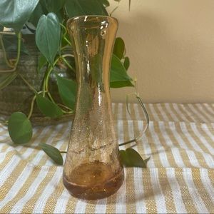 Vintage Crackle Glass Bud Vase Amber Brown Color